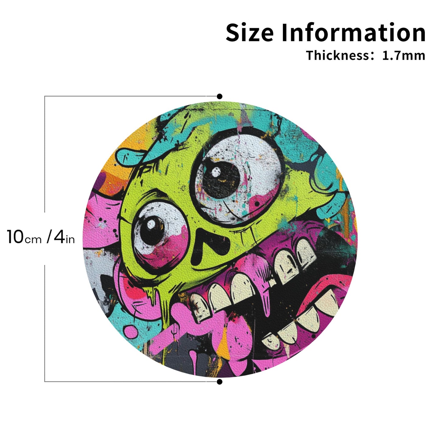 4-Pack Round Graffiti Skull Coasters – 10cm Non-Slip Heat-Resistant Rubber Drink Mats for Home & Office