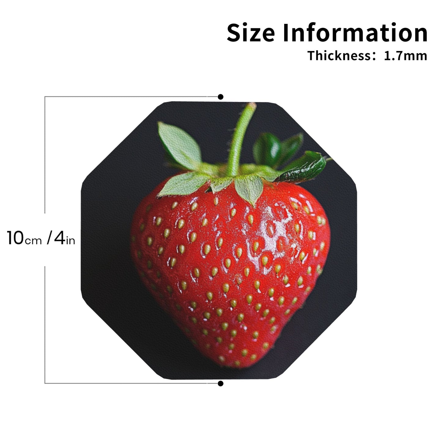 Strawberry Pattern Absorbent Rubber Coasters – Set of 4, Octagon Shape, 4 inch, Non-Slip & Heat Resistant
