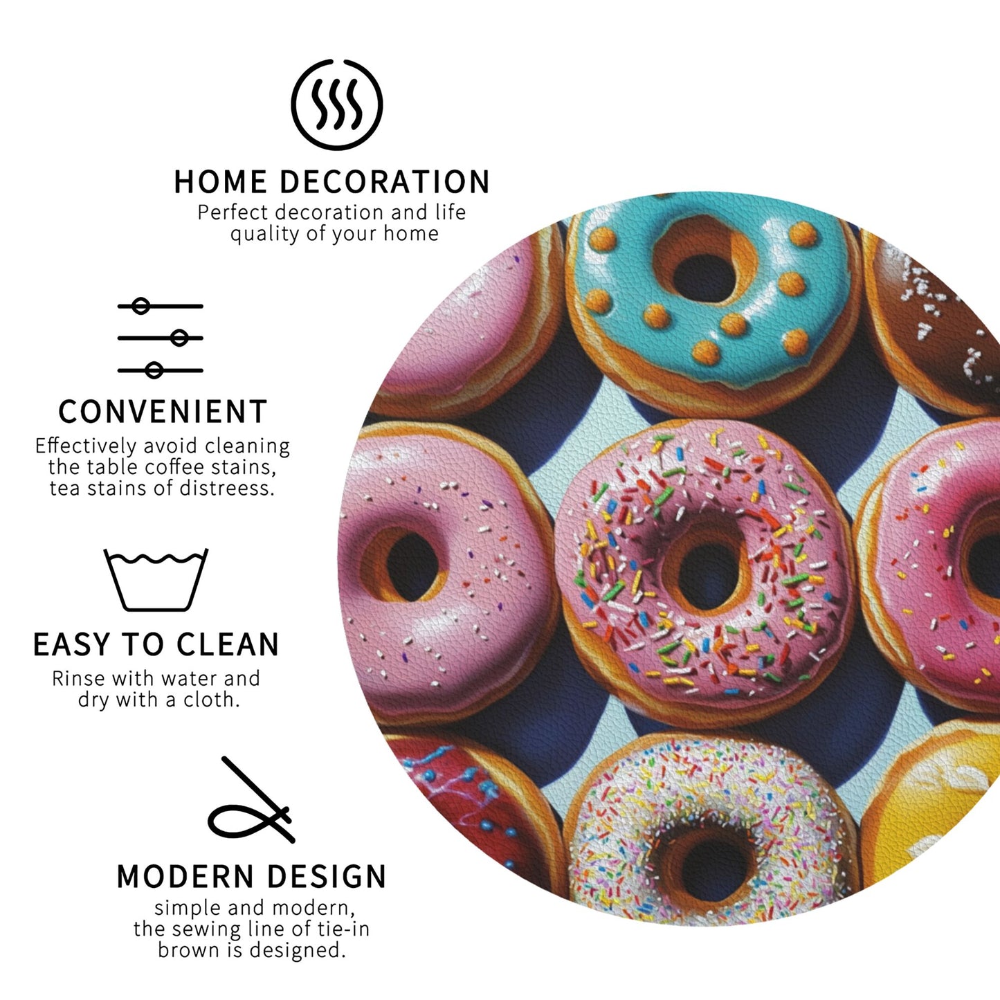 Colorful Donut Pattern Round Absorbent Coasters (Set of 4) – 4 inch Heat-Resistant & Non-Slip Table Mats