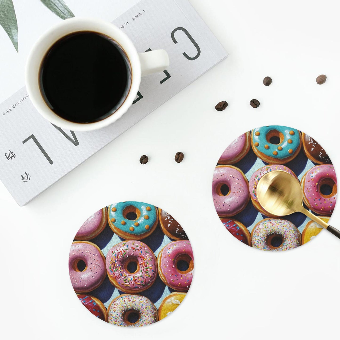 Colorful Donut Pattern Round Absorbent Coasters (Set of 4) – 4 inch Heat-Resistant & Non-Slip Table Mats