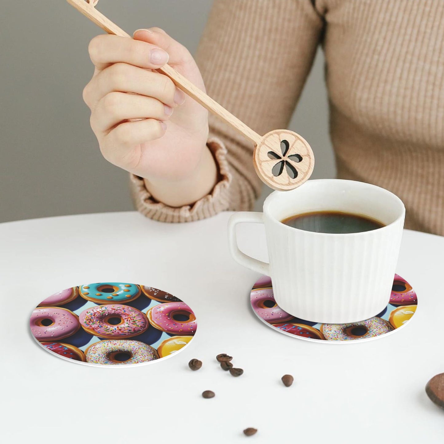 Colorful Donut Pattern Round Absorbent Coasters (Set of 4) – 4 inch Heat-Resistant & Non-Slip Table Mats