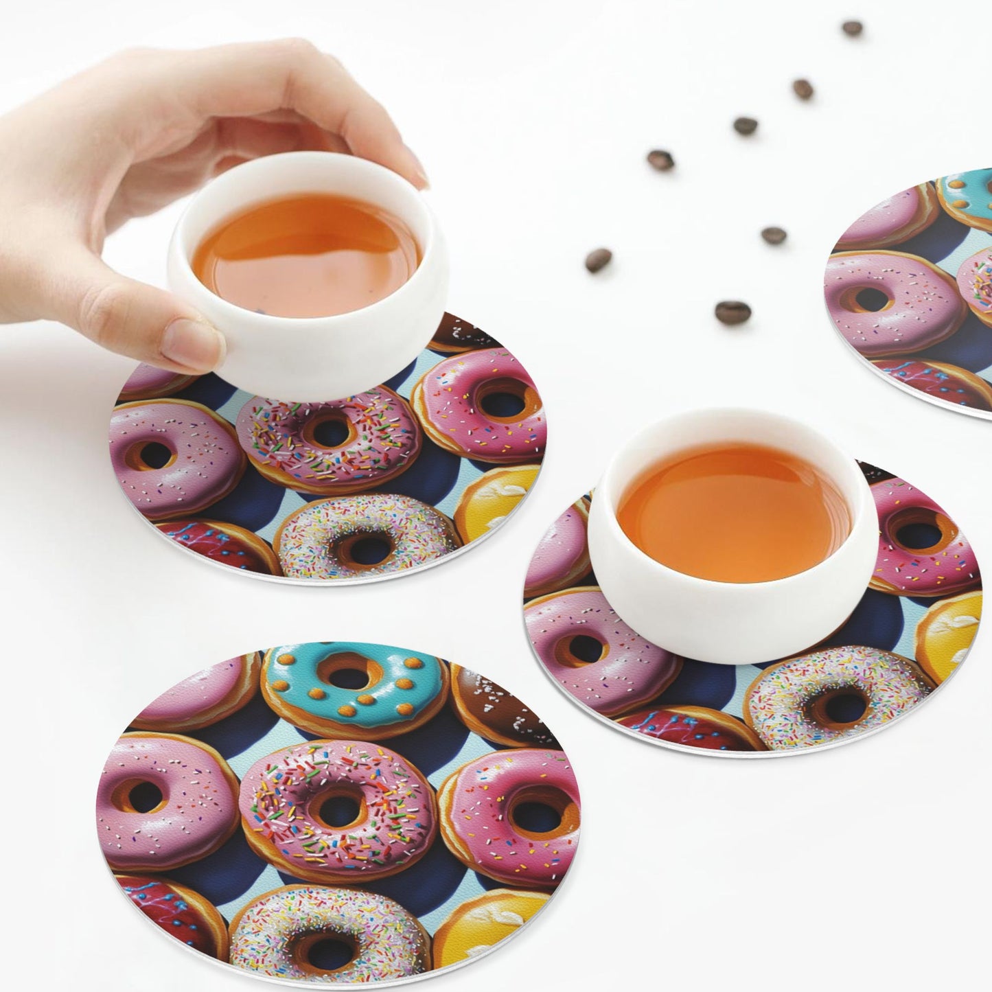 Colorful Donut Pattern Round Absorbent Coasters (Set of 4) – 4 inch Heat-Resistant & Non-Slip Table Mats