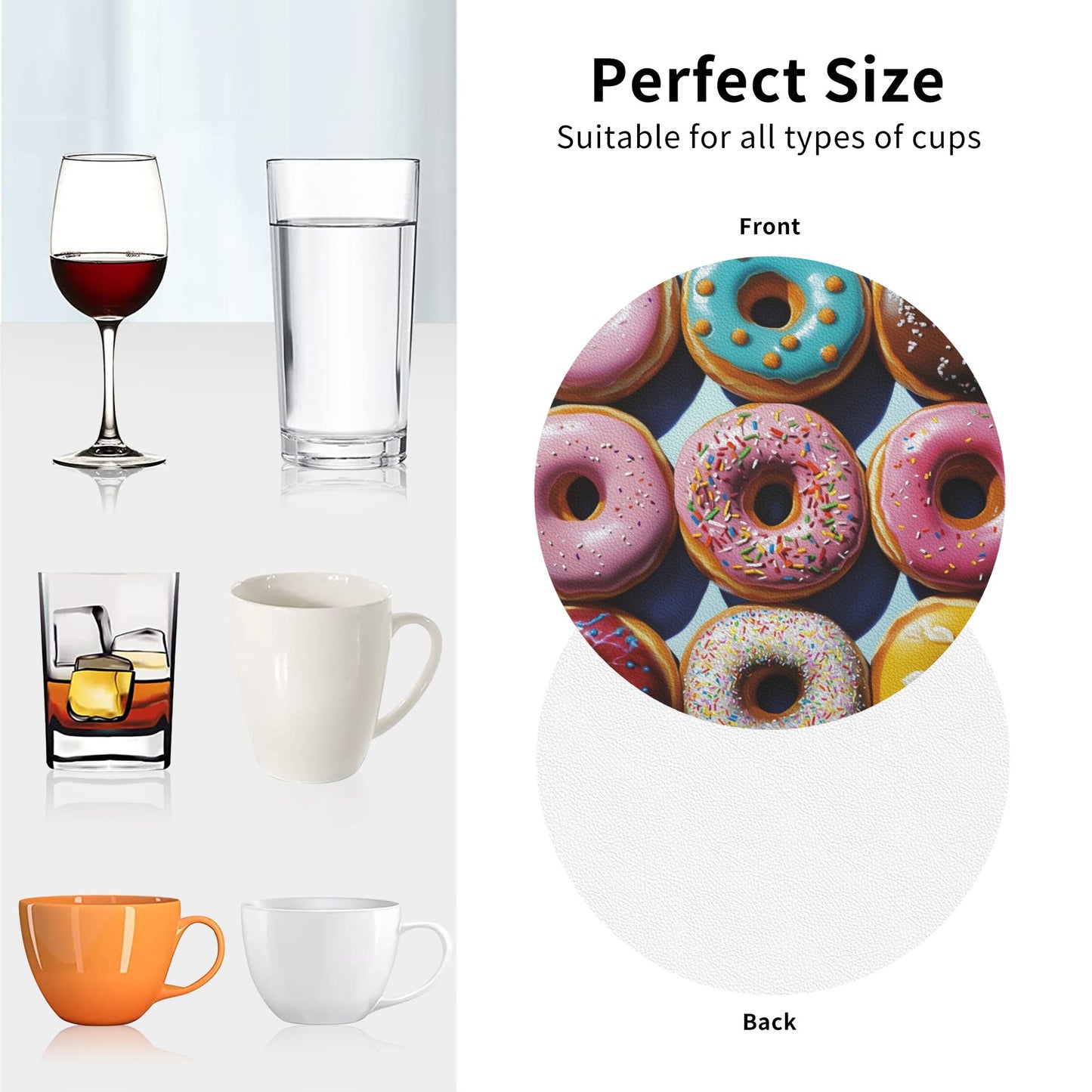 Colorful Donut Pattern Round Absorbent Coasters (Set of 4) – 4 inch Heat-Resistant & Non-Slip Table Mats