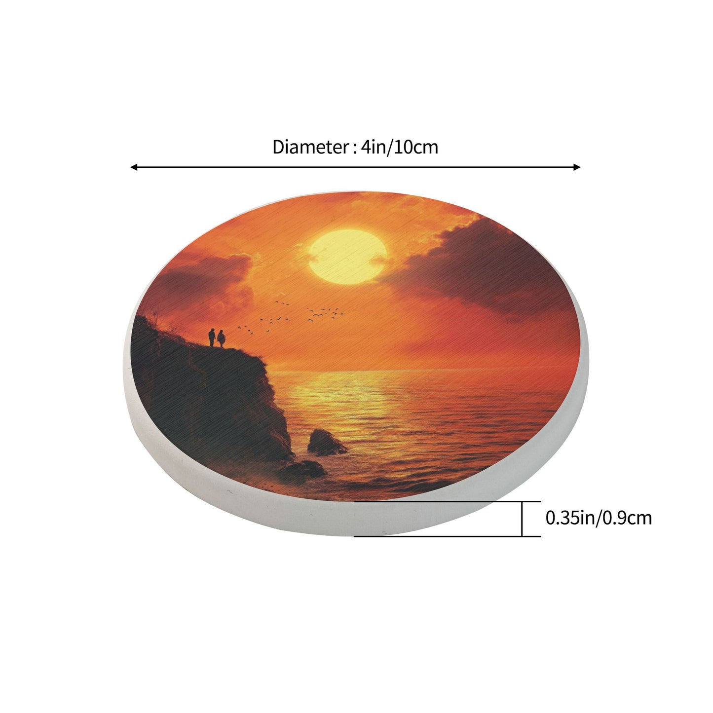 Sunset Landscape Absorbent Coasters – 6-Pack Round Diatomite Drink Coasters with Heat-Resistant Non-Slip Design