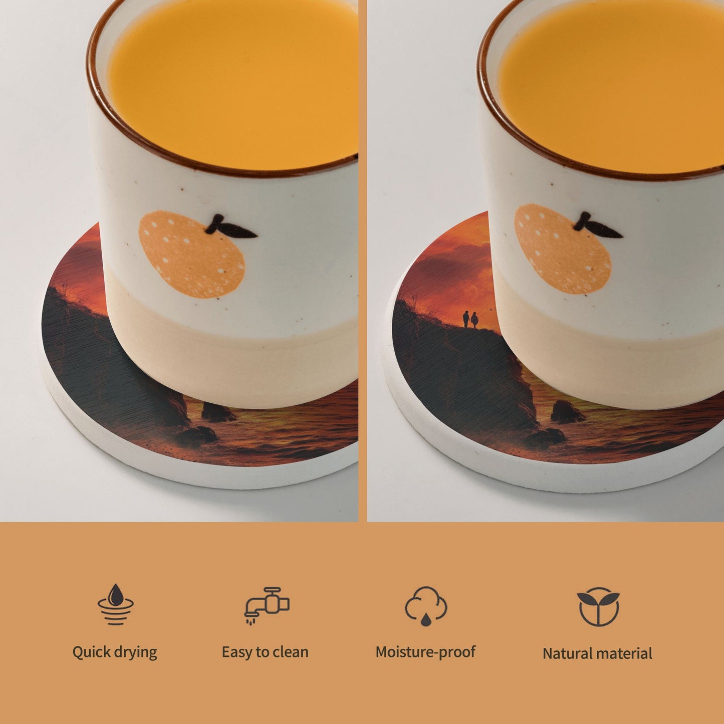 Sunset Landscape Absorbent Coasters – 6-Pack Round Diatomite Drink Coasters with Heat-Resistant Non-Slip Design