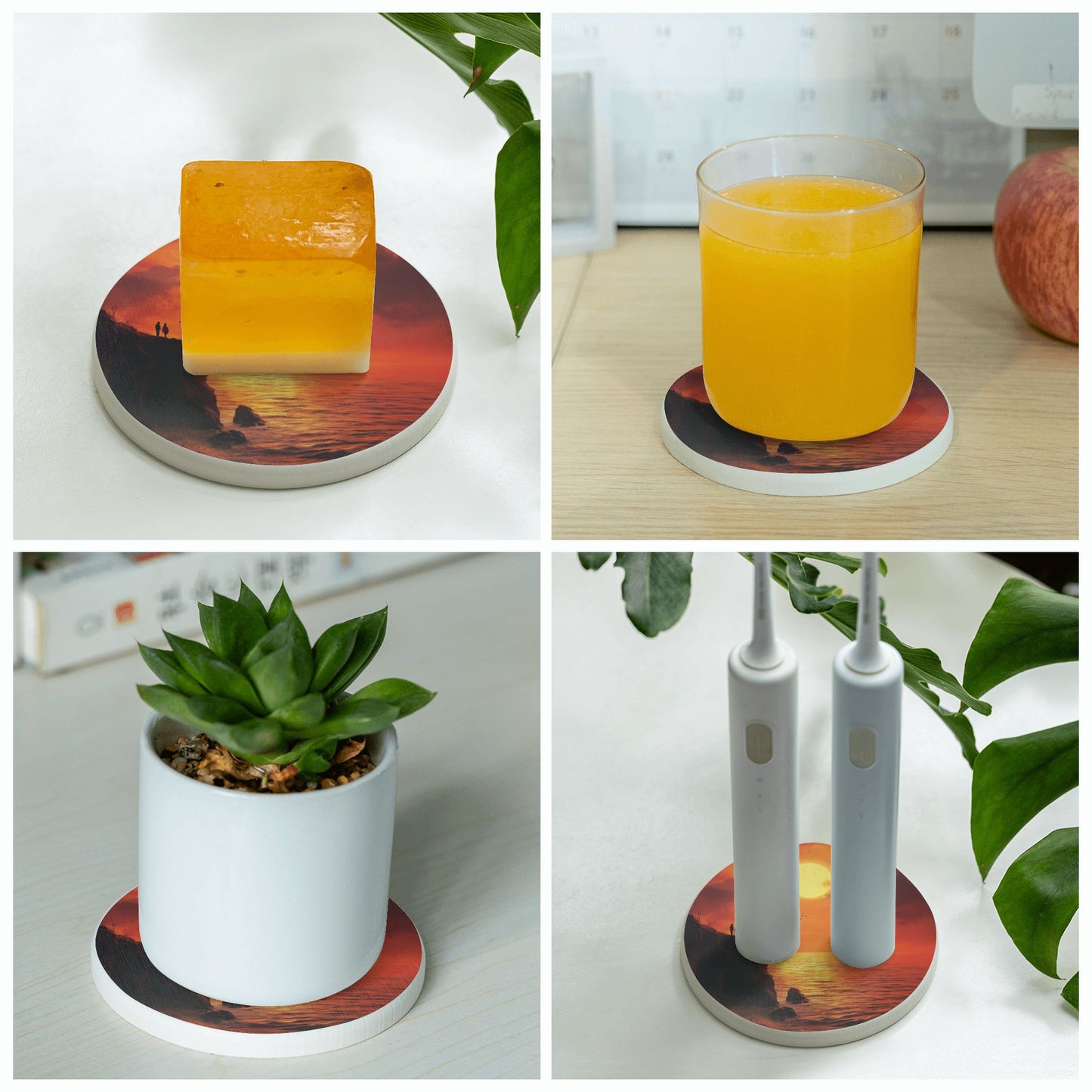 Sunset Landscape Absorbent Coasters – 6-Pack Round Diatomite Drink Coasters with Heat-Resistant Non-Slip Design