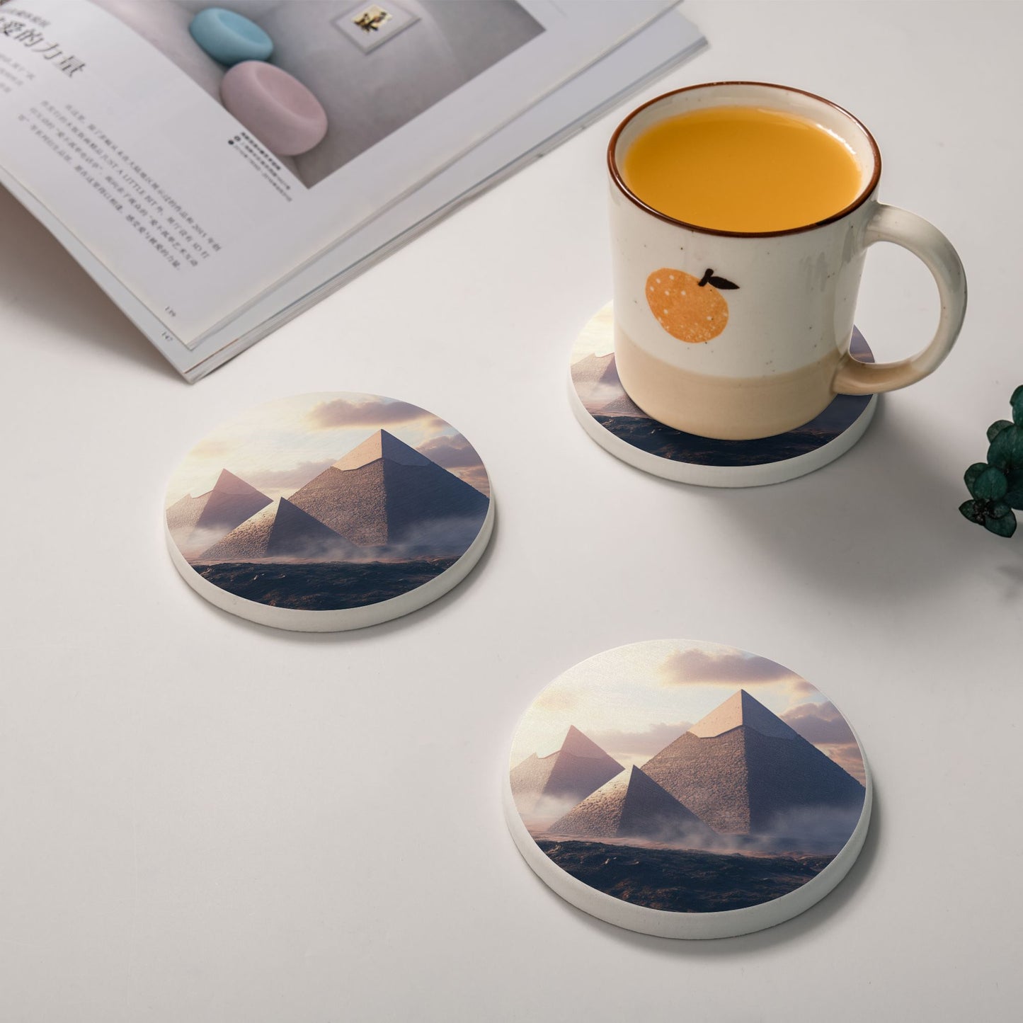 Pyramid Design Round Diatomite Absorbent Coasters – Set of 6 (4-inch)