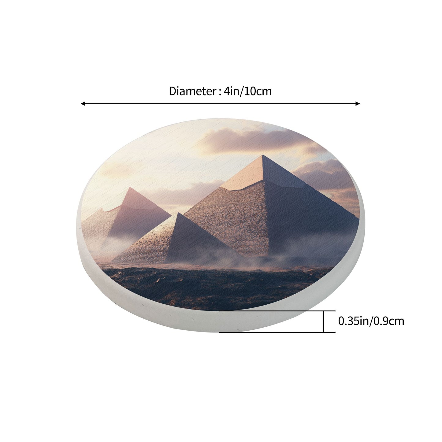 Pyramid Design Round Diatomite Absorbent Coasters – Set of 6 (4-inch)