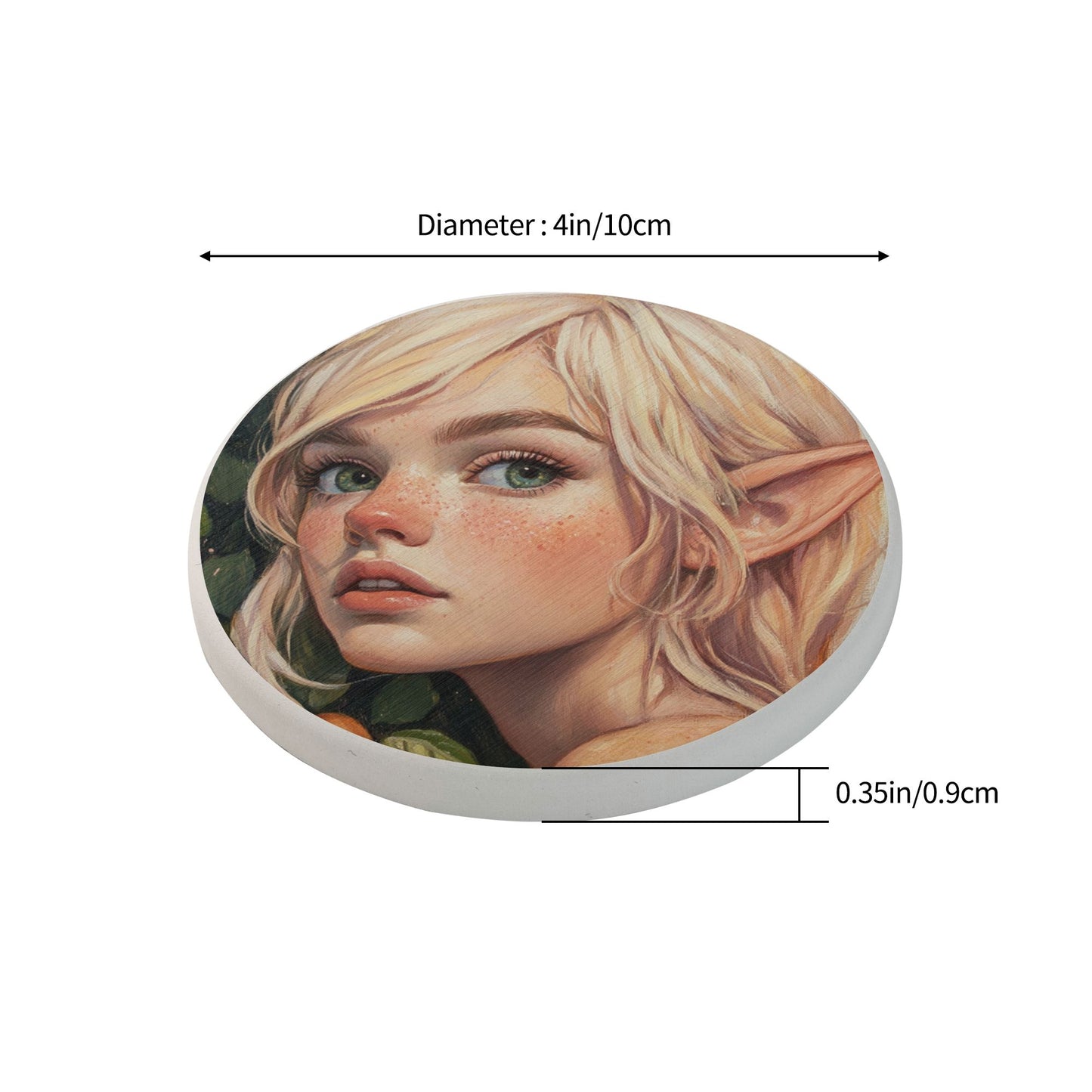 Absorbent Coasters with Fantasy Elf Girl Illustration (Set of 6)
