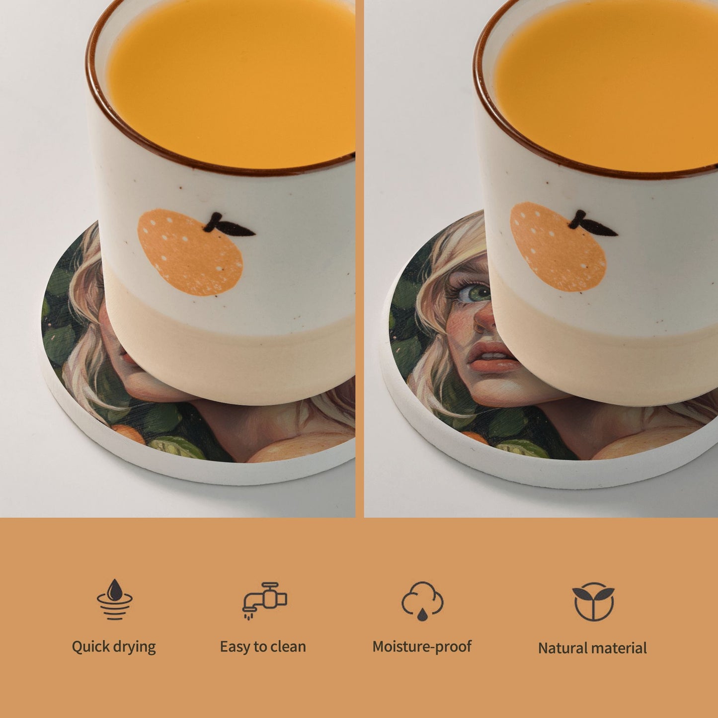 Absorbent Coasters with Fantasy Elf Girl Illustration (Set of 6)