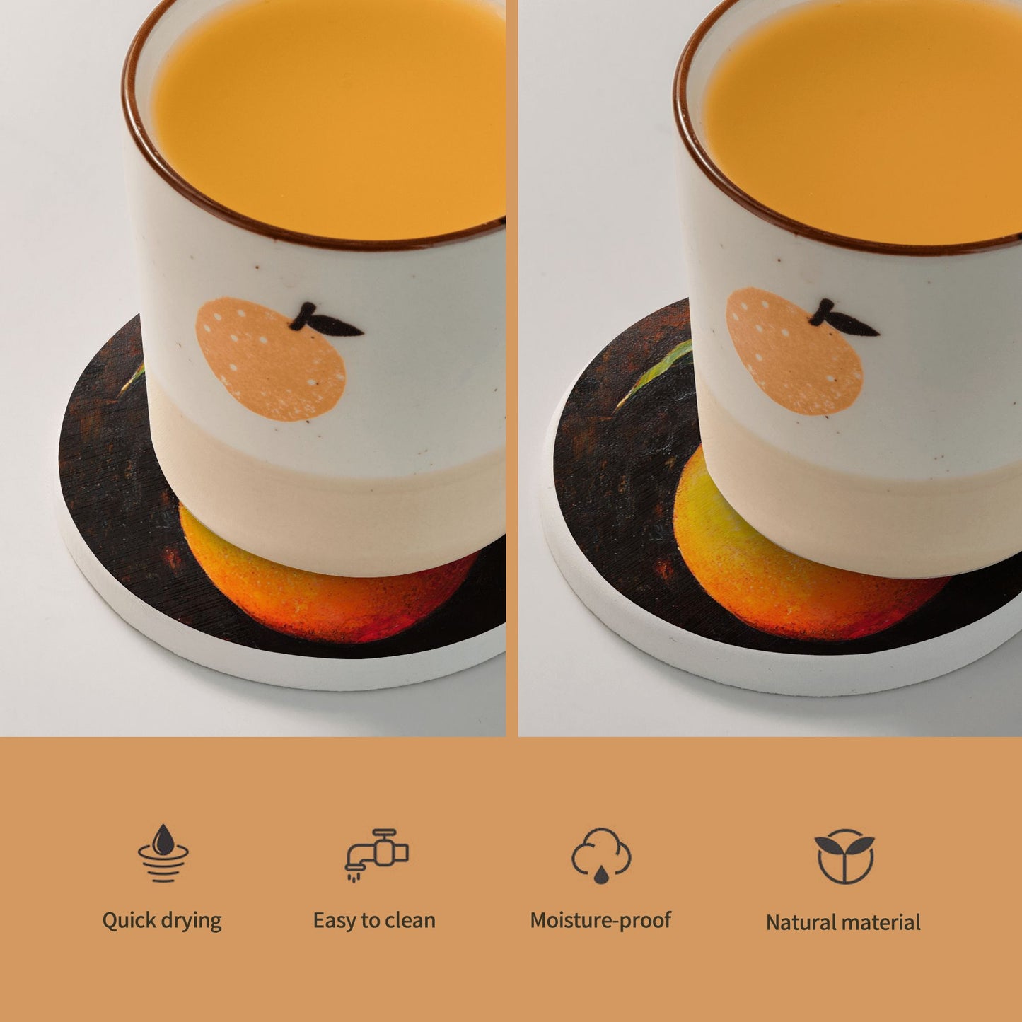Vintage Orange Fruit Art Absorbent Coaster Set (6-Pack, 4in Round)