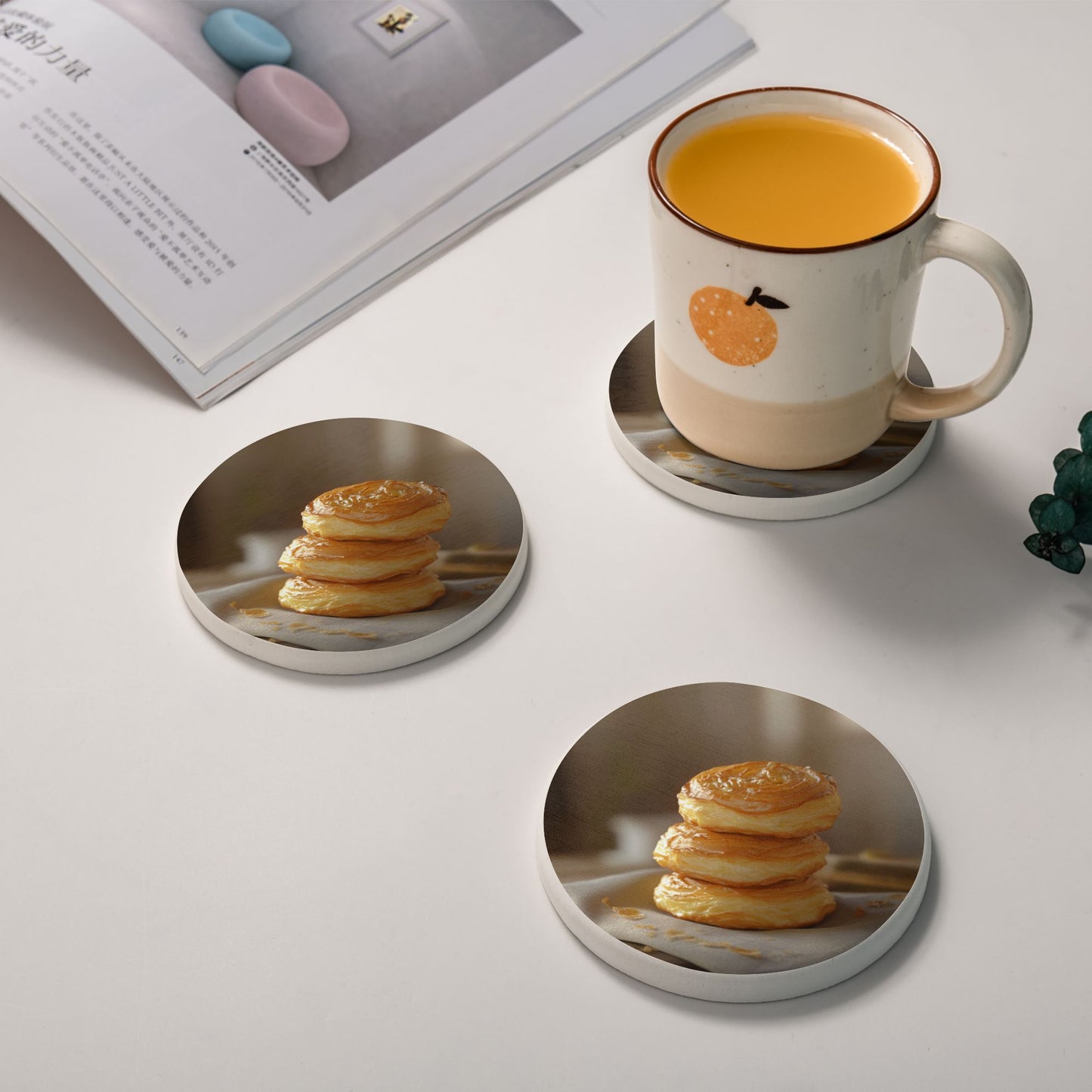 Dessert-Style Diatomite Absorbent Coaster Set (6 Pcs, 4in Diameter)