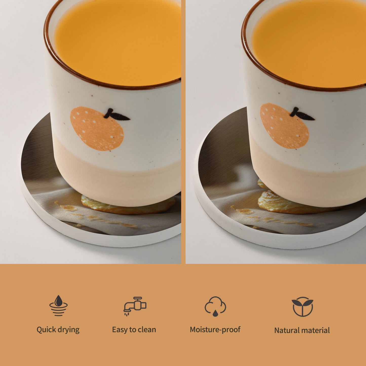Dessert-Style Diatomite Absorbent Coaster Set (6 Pcs, 4in Diameter)