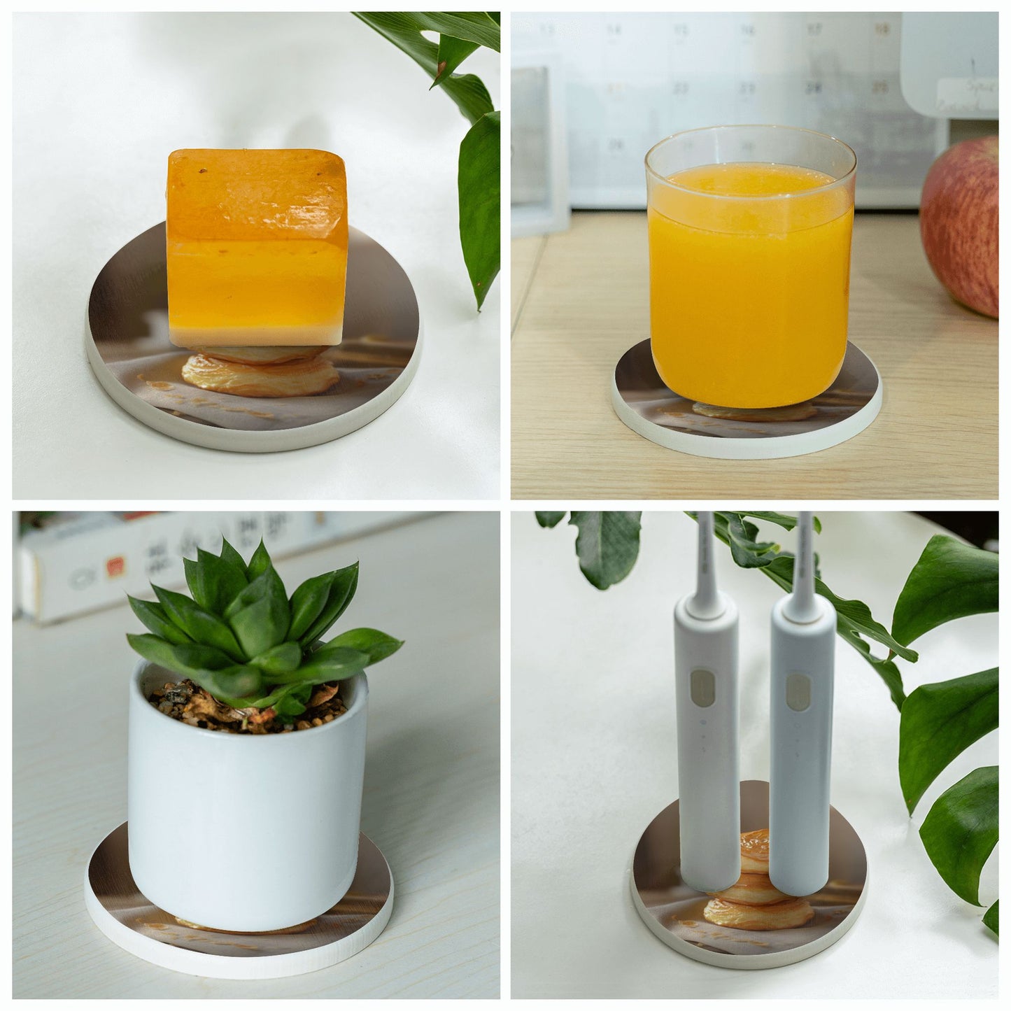 Dessert-Style Diatomite Absorbent Coaster Set (6 Pcs, 4in Diameter)