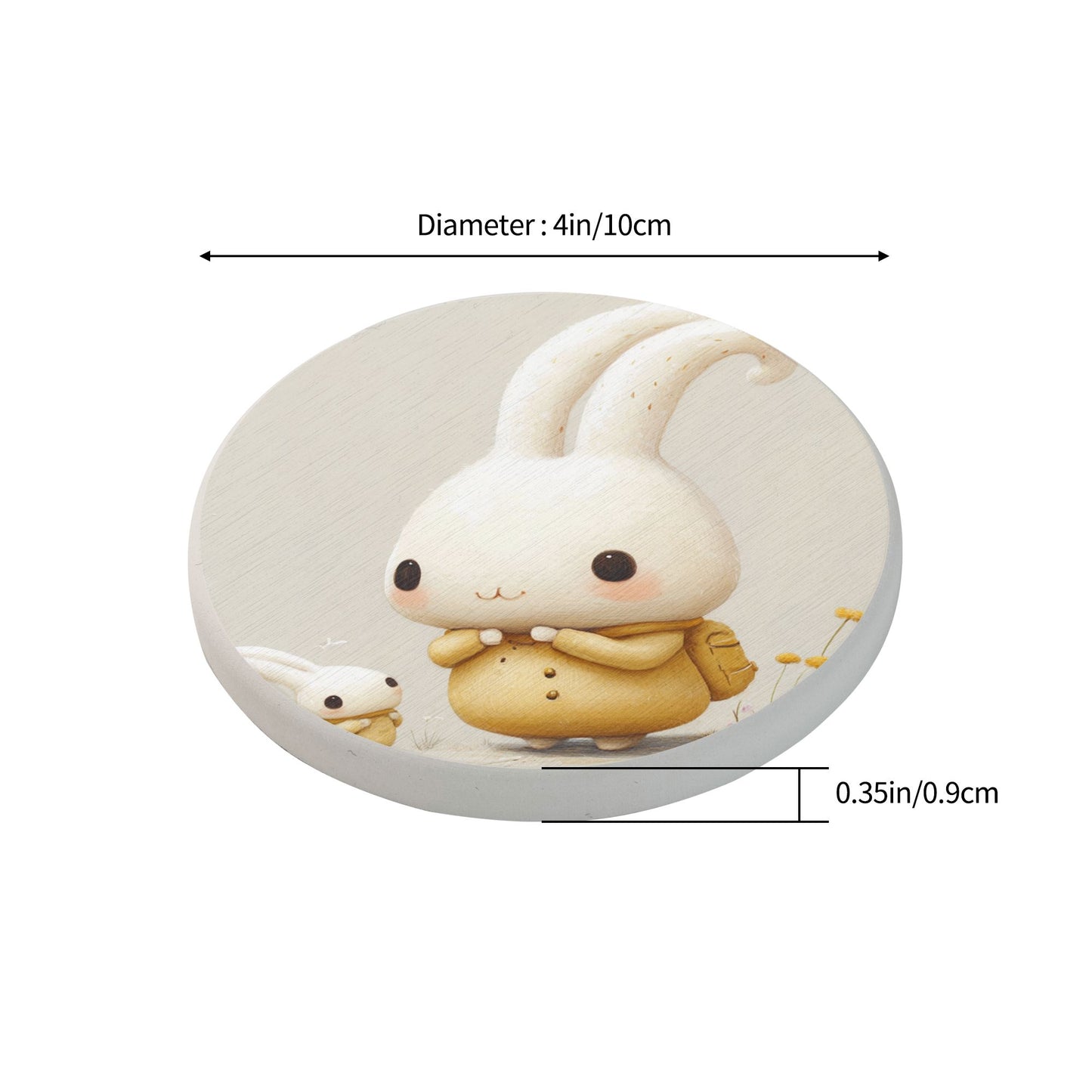 Cute Bunny Pattern Round Diatomite Absorbent Coasters (Set of 6)
