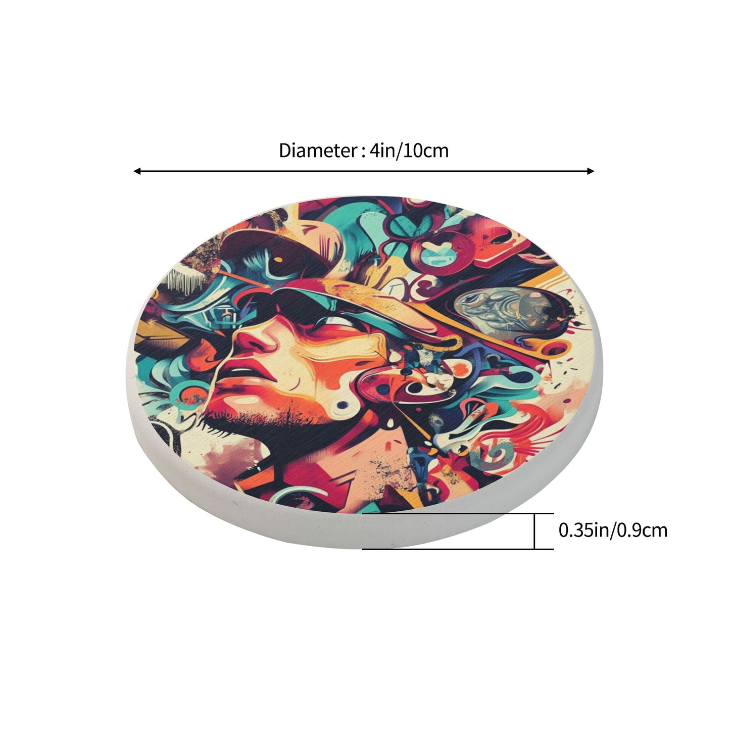 Abstract Graffiti Art Style Round Diatomite Coasters – Set of 6 (4in Diameter)