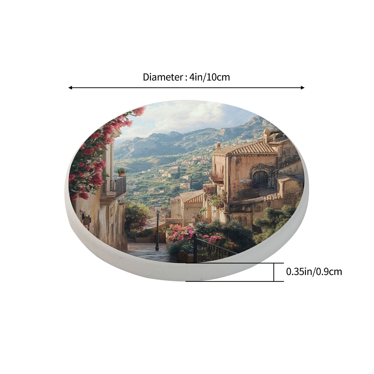 Mediterranean Townscape Diatomite Absorbent Coasters – Set of 6