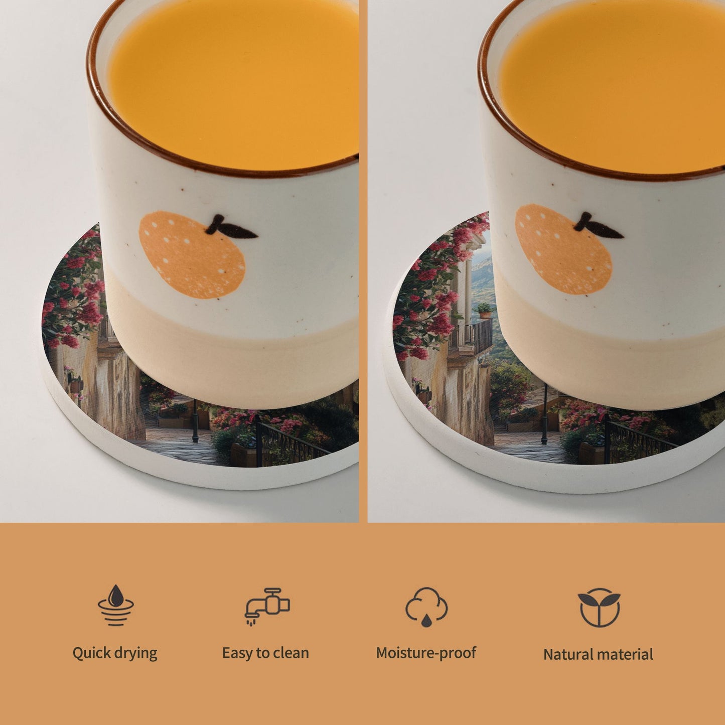 Mediterranean Townscape Diatomite Absorbent Coasters – Set of 6
