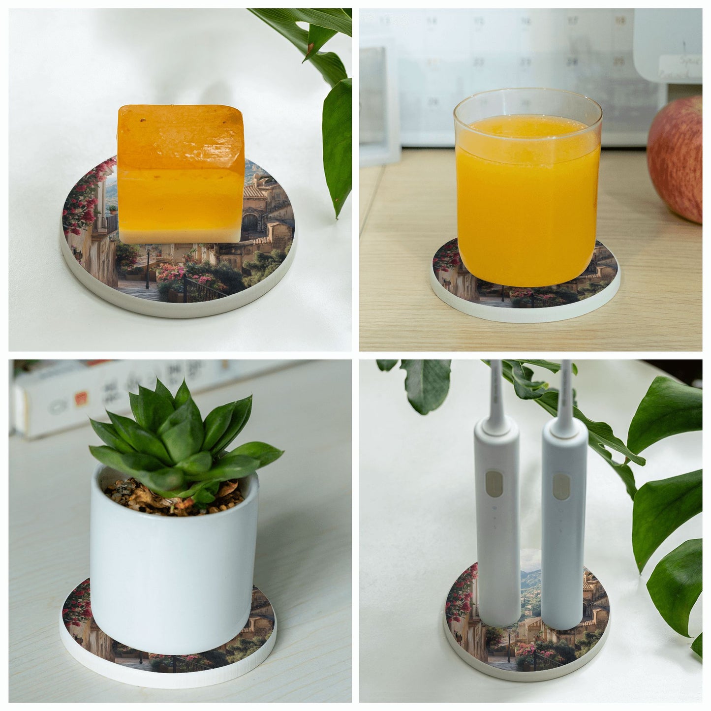 Mediterranean Townscape Diatomite Absorbent Coasters – Set of 6