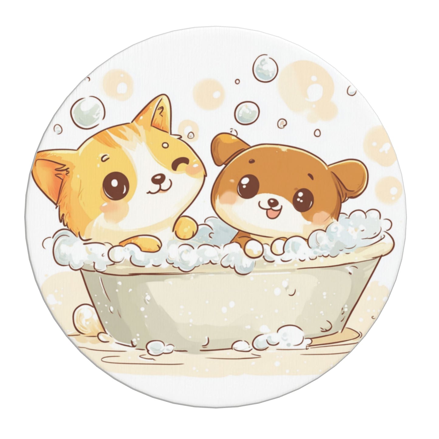 Cute Pet Bath Design Absorbent Coasters (Set of 6) | Round Diatomite Anti-Slip Heat-Resistant Drink Mats