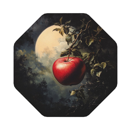 Moonlight Apple Octagonal PU Leather Coaster Set of 4 – 10cm Water-Absorbent, Non-Slip