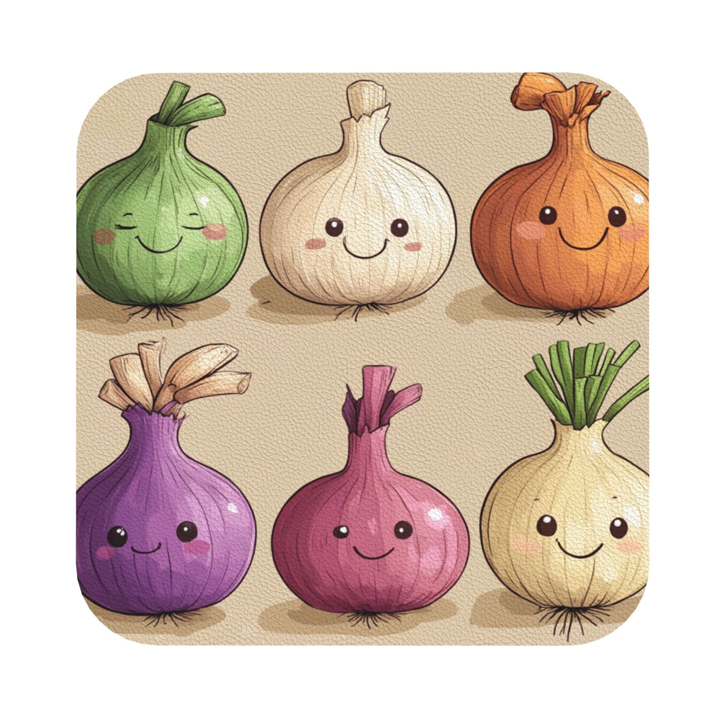 Cute Onion Cartoon Pattern Coaster Set (4 Pieces, 10cm)