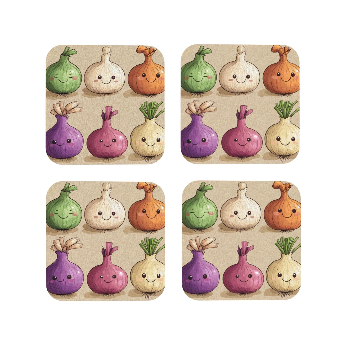 Cute Onion Cartoon Pattern Coaster Set (4 Pieces, 10cm)
