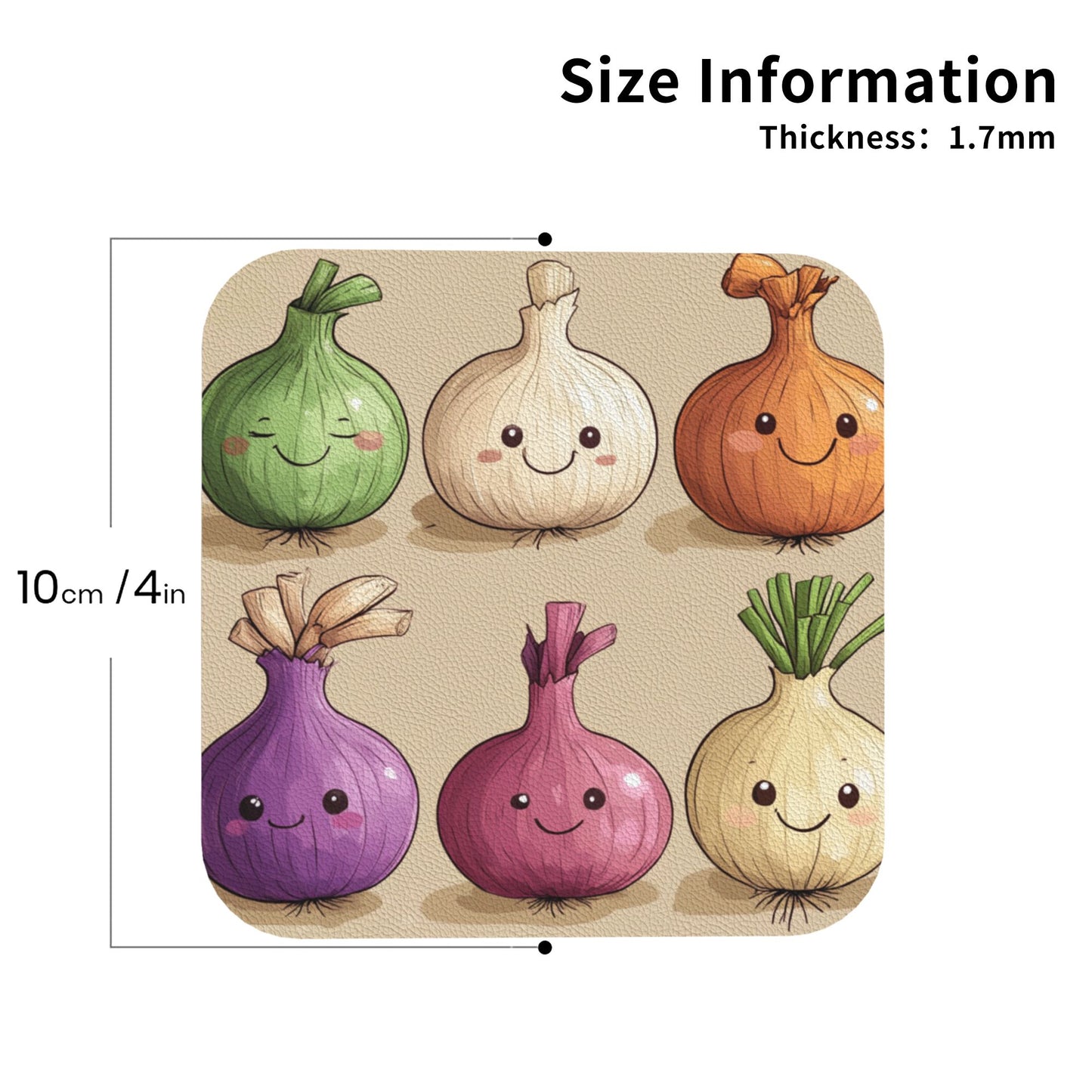 Cute Onion Cartoon Pattern Coaster Set (4 Pieces, 10cm)