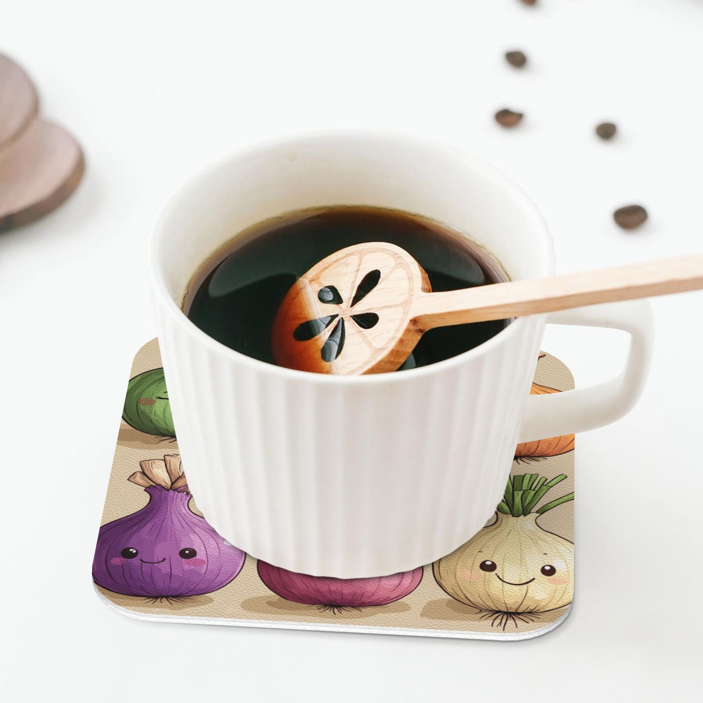 Cute Onion Cartoon Pattern Coaster Set (4 Pieces, 10cm)