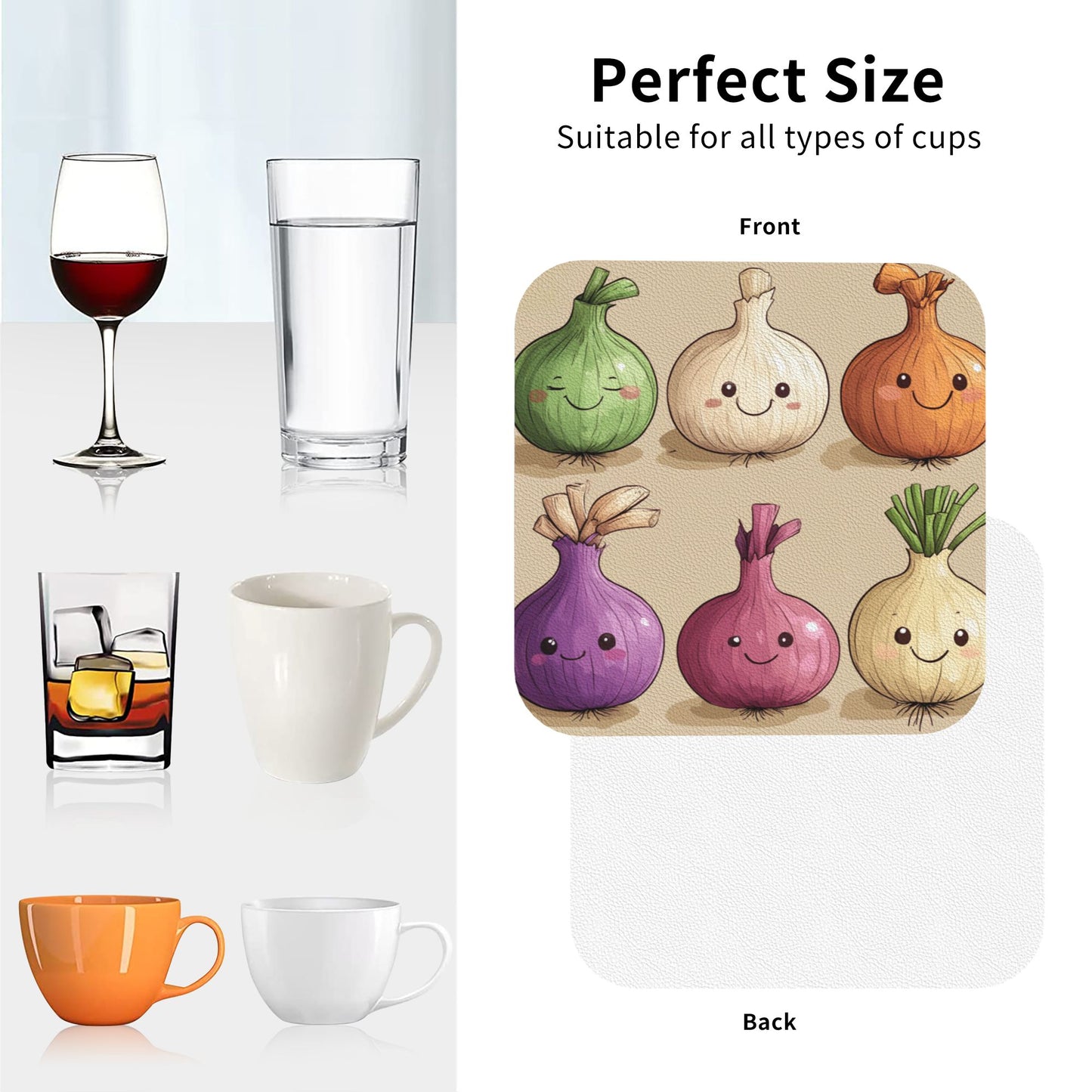 Cute Onion Cartoon Pattern Coaster Set (4 Pieces, 10cm)