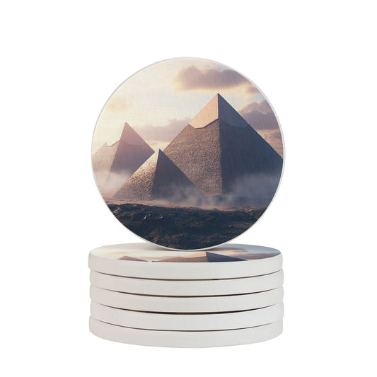 Pyramid Design Round Diatomite Absorbent Coasters – Set of 6 (4-inch)