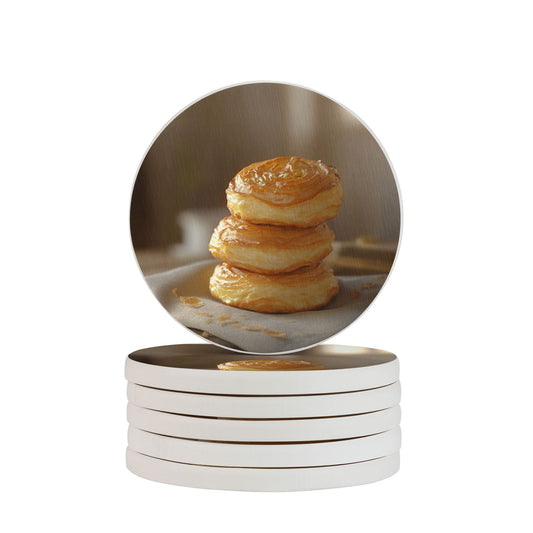 Dessert-Style Diatomite Absorbent Coaster Set (6 Pcs, 4in Diameter)